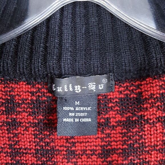 TALLY HO Womens Sweater Medium Red Plaid Zip Up Turtleneck Pockets Coatigan - Picture 2 of 7